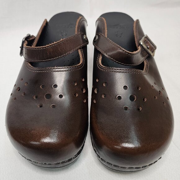 Dansko Merrie Brown Leather Laser Cut Comfort Clogs Mules Women's Size 41 - Picture 4 of 12